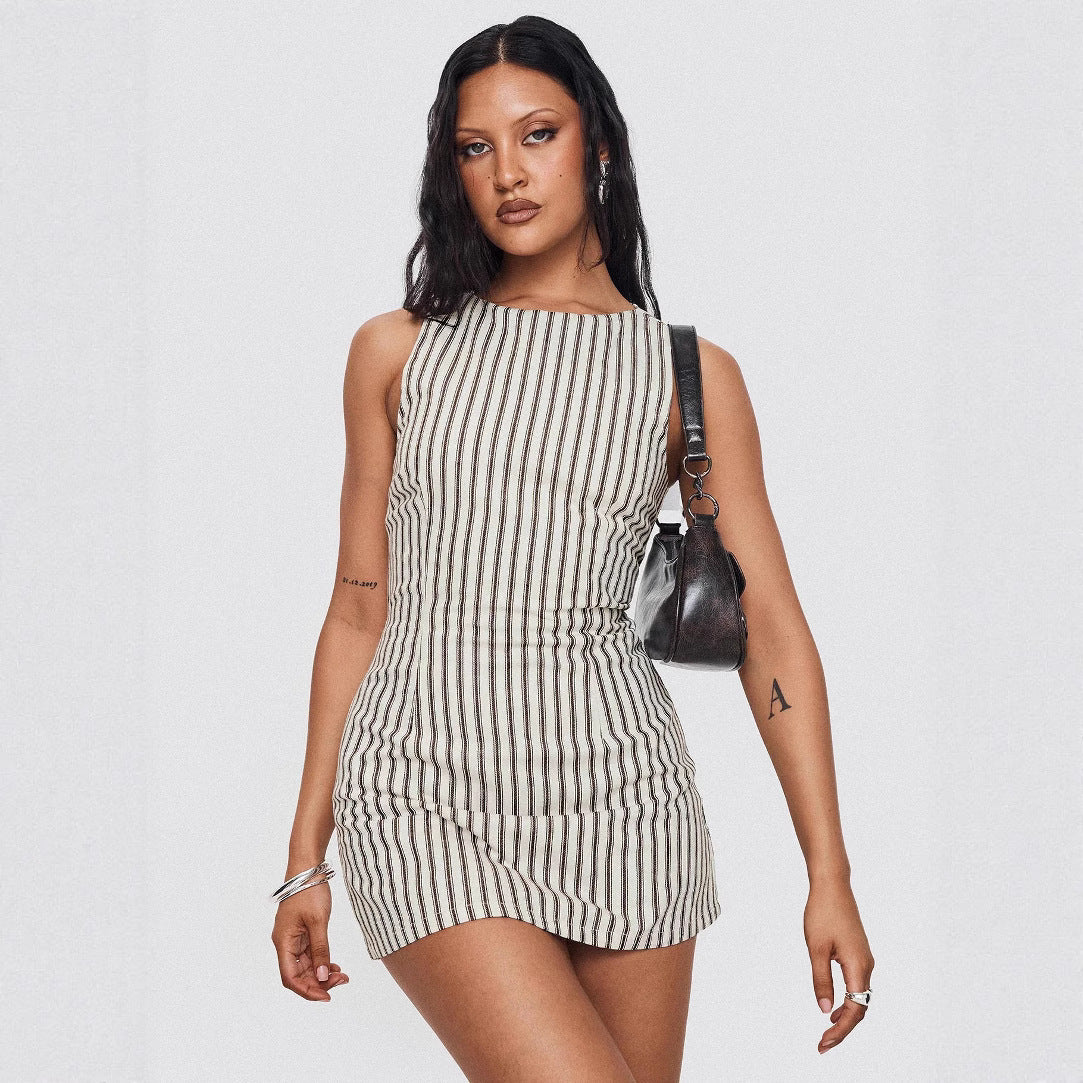 Round-neck Comfortable Casual Striped Sleeveless Dress - Norellé