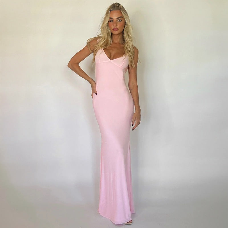 V-neck Strap Backless Sheath Dress Slim Fit Dress - Norellé