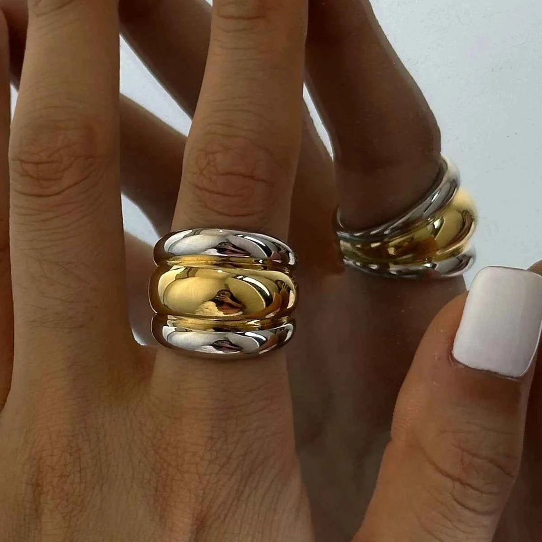 Stainless Steel Layered Metal Texture Ring