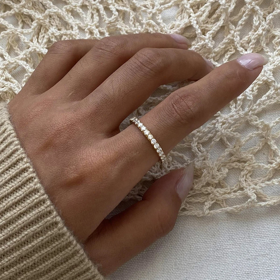 Simple Stainless Steel Ring Golden Cubic Zircon