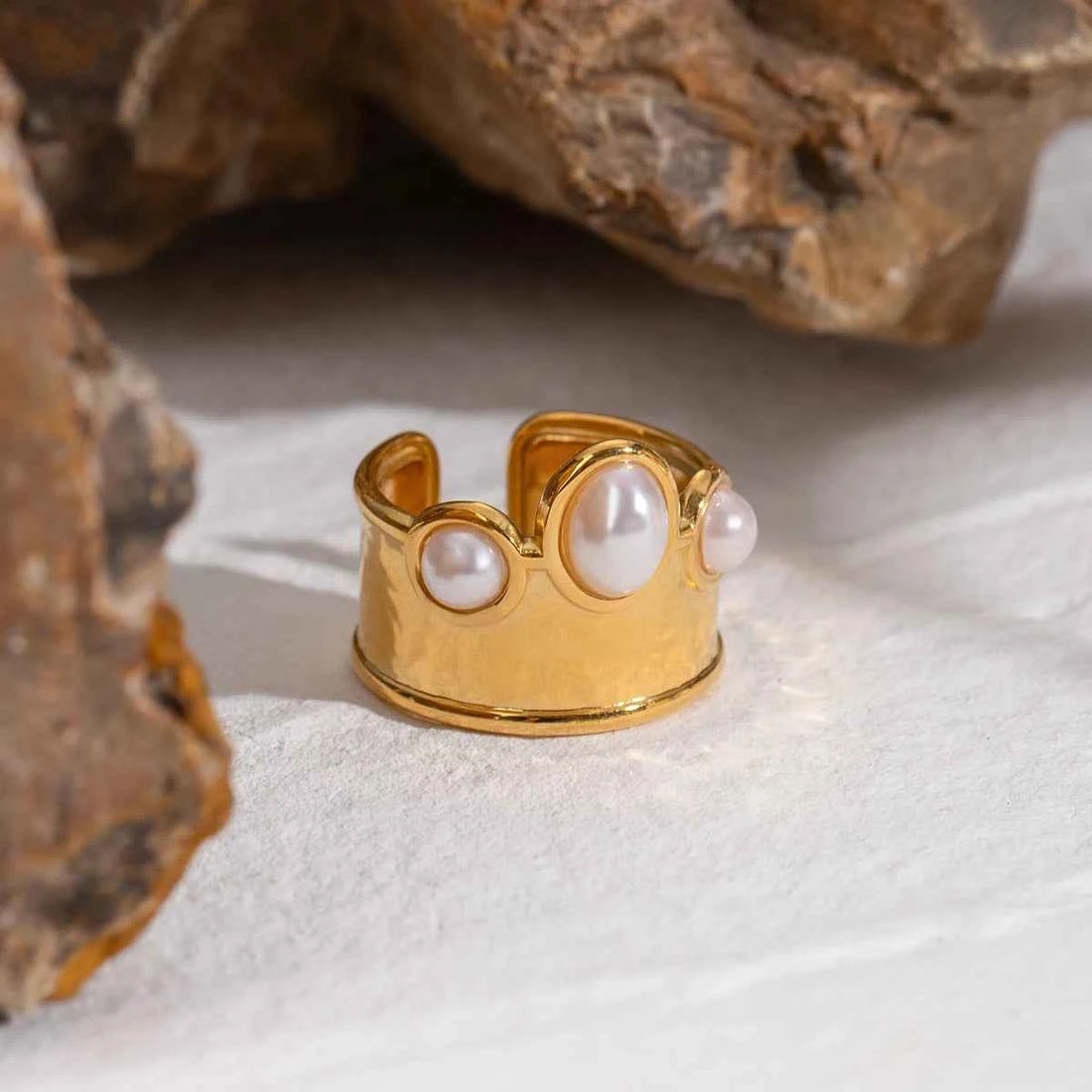 Imitation Pearls Ring Stainless Steel