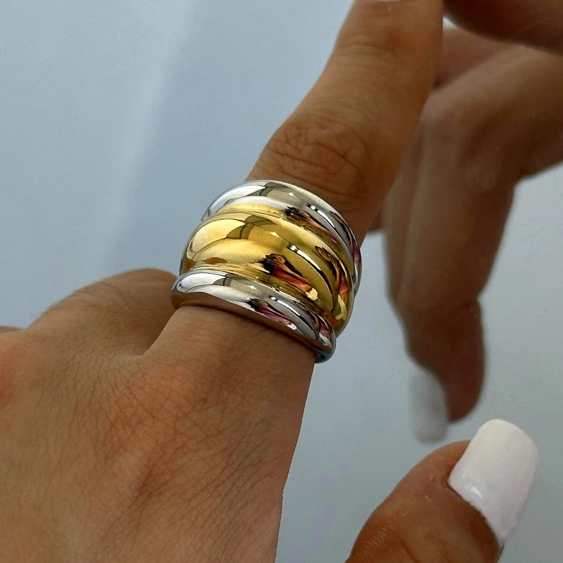 Stainless Steel Layered Metal Texture Ring