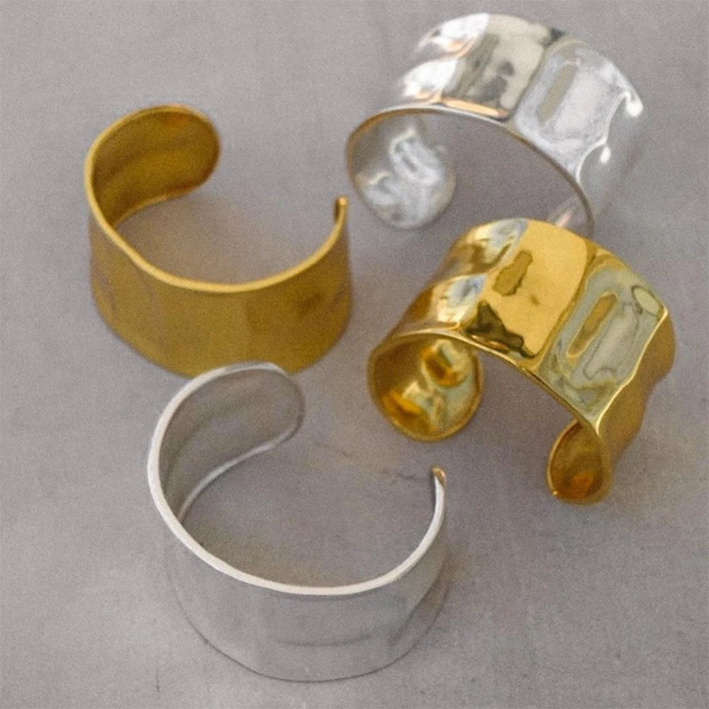 Textured Gold Cuff Gold Plated Stainless Steel Adjustable Bangele Bracelet