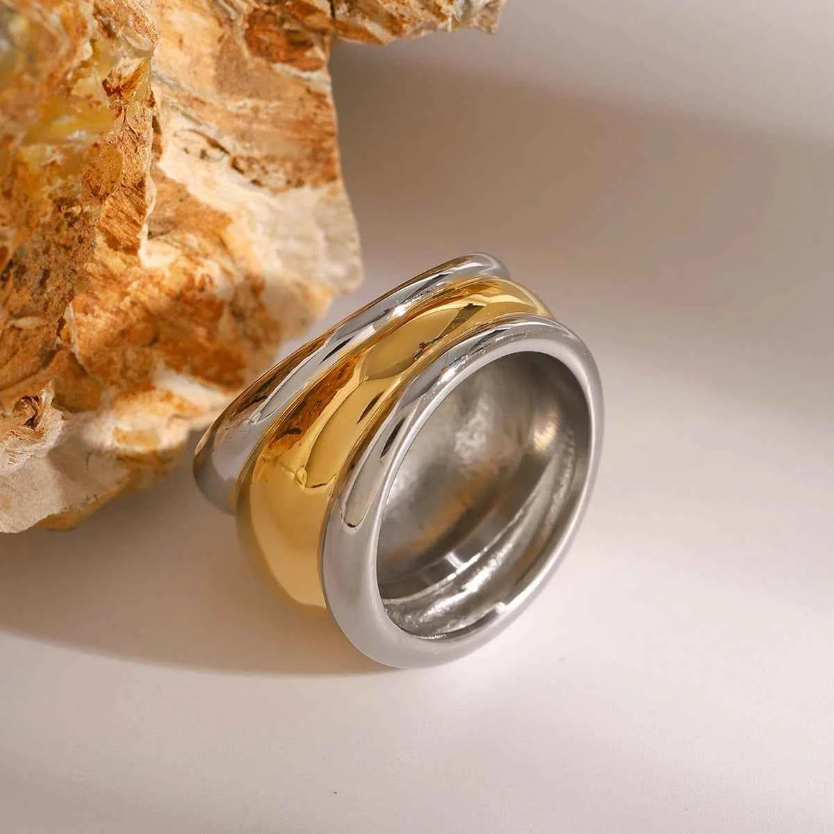 Stainless Steel Layered Metal Texture Ring