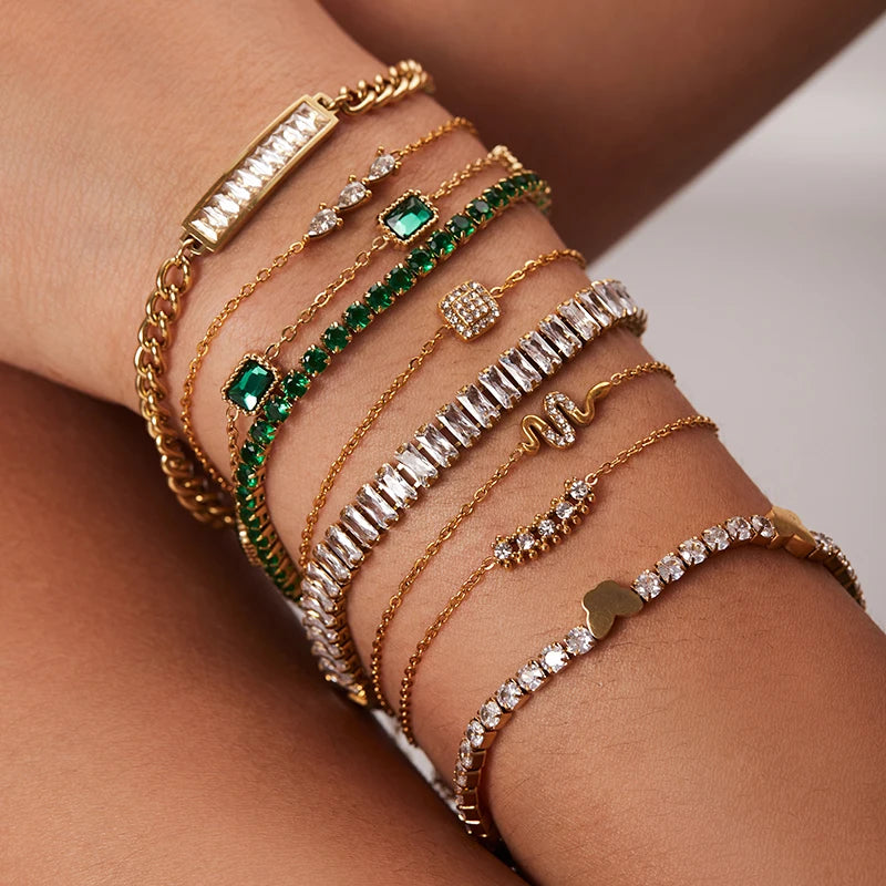 Dipped With Cubic Zirconia Gemstones Stainless Steel Bracelet
