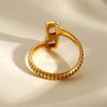 Stainless Steel Geometric Threaded Zirconia Open Ring for Women