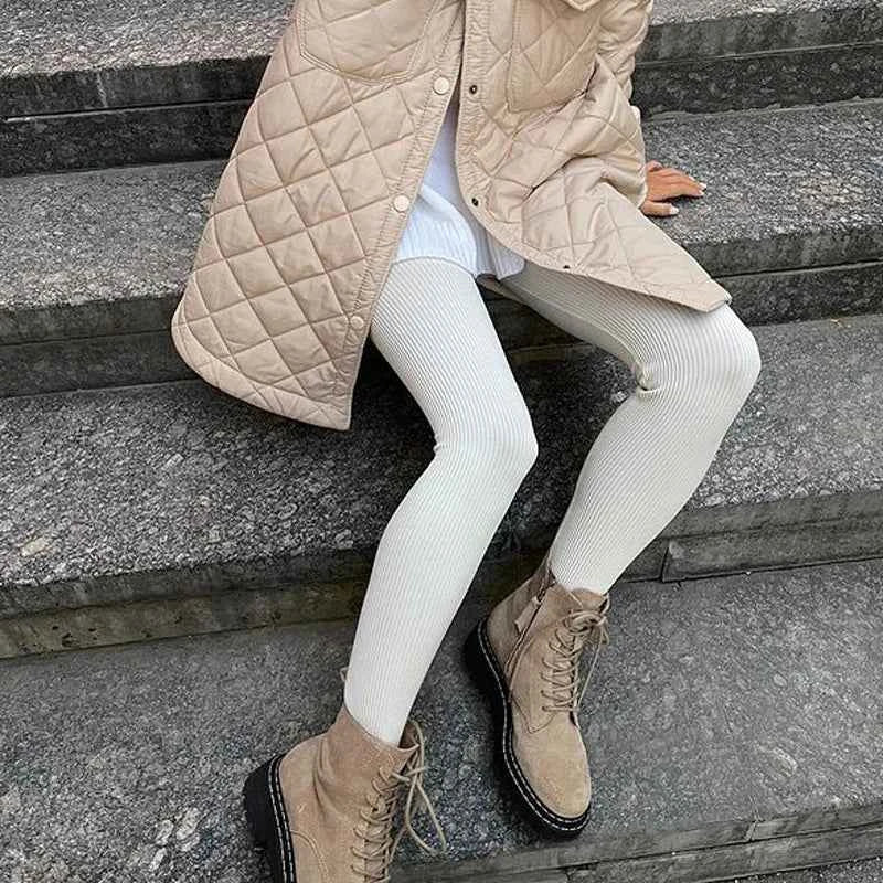 Ribbed Knitt Skinny Stretch Leggings Women