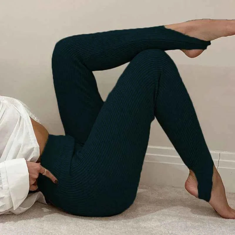 Ribbed Knitt Skinny Stretch Leggings Women