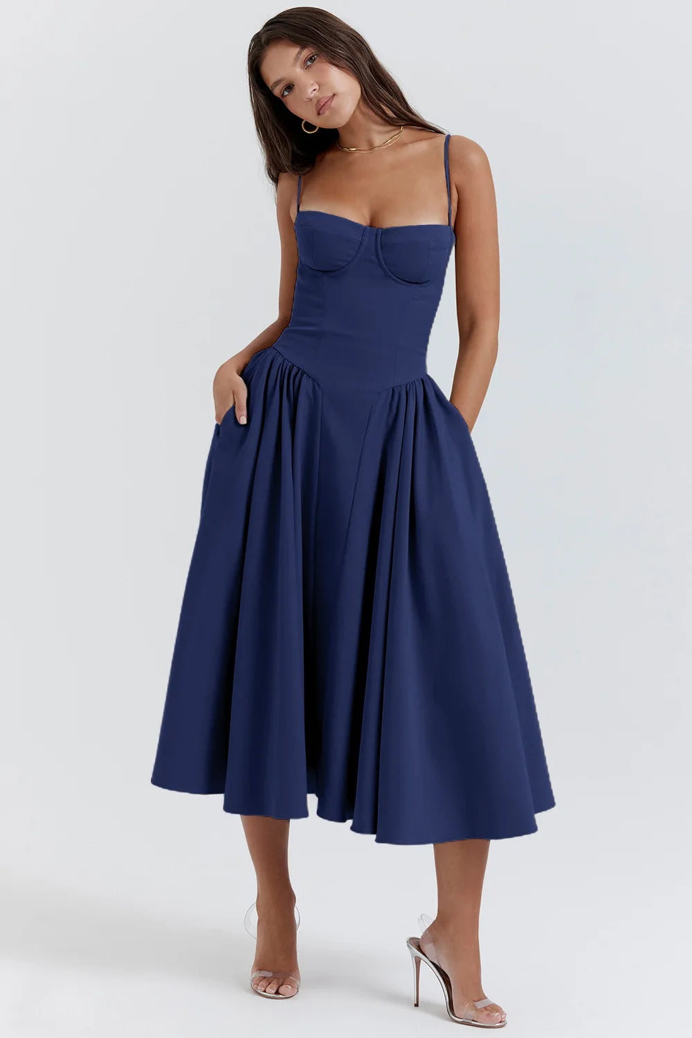 Women's Solid Color Printing Mid-Waist Slip Dress - Norellé