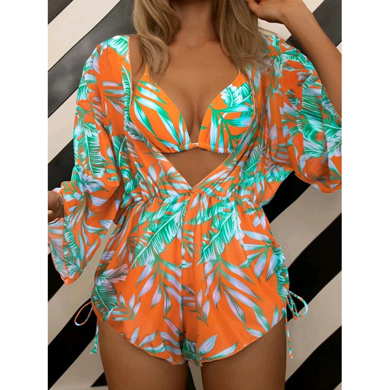 3 Piece Set Bikini Women Jumpsuit Suits Printed Swimwear Bikini - Norellé