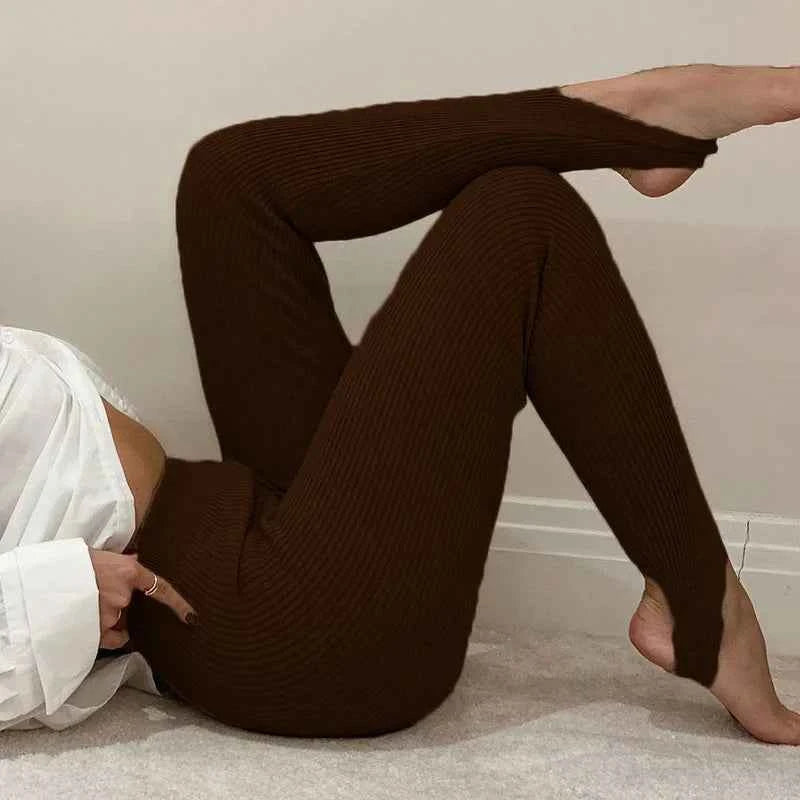 Ribbed Knitt Skinny Stretch Leggings Women