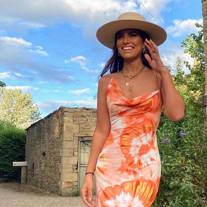 Tie Dye Beach Dress Slit Backless Sleeveless Maxi Dress - Norellé