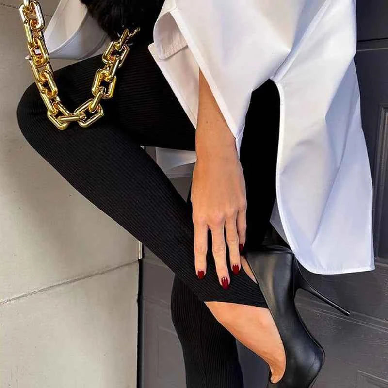 Ribbed Knitt Skinny Stretch Leggings Women
