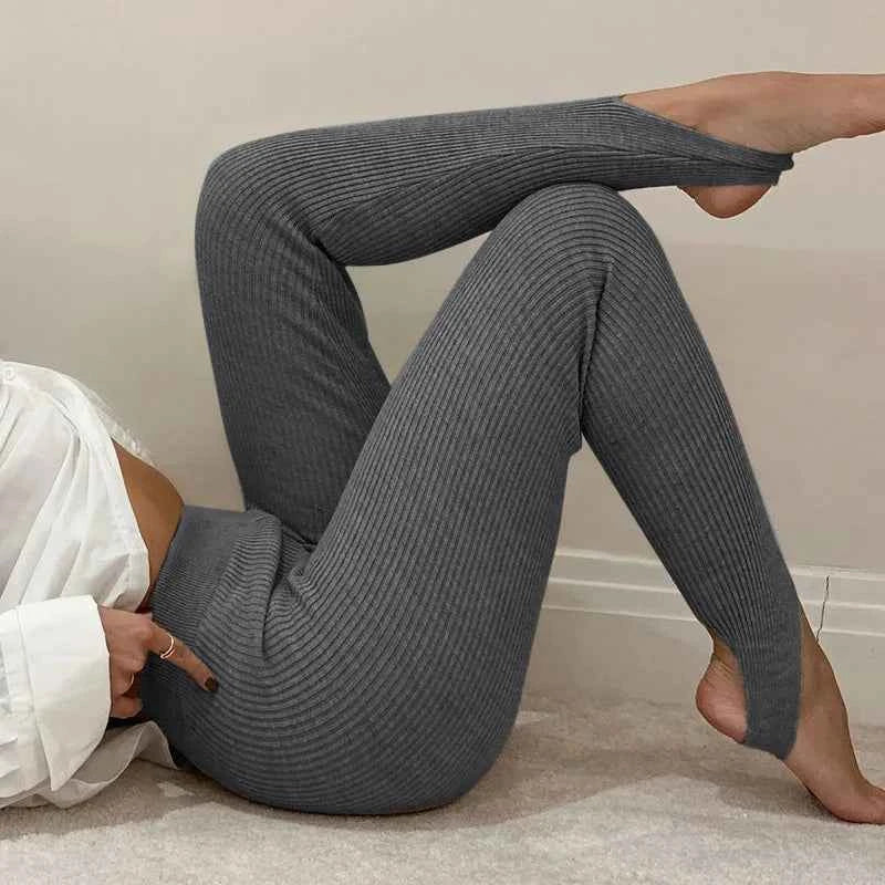 Ribbed Knitt Skinny Stretch Leggings Women