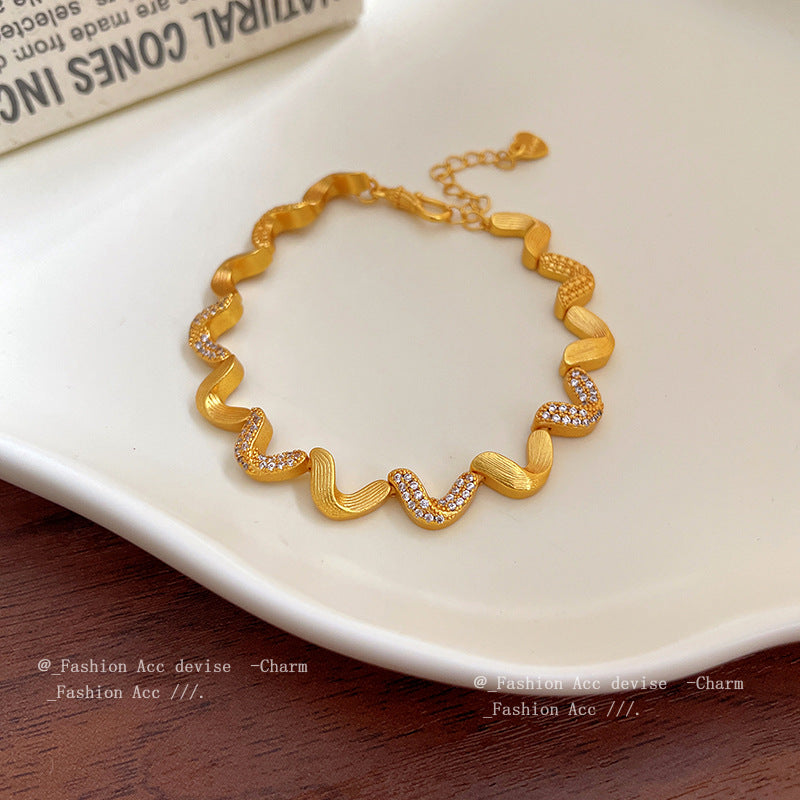 24k Real Gold Electroplated Diamond Wave Bracelet Light Luxury High Sense - Norellé