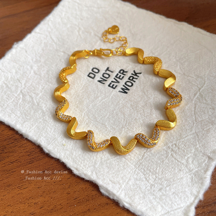 24k Real Gold Electroplated Diamond Wave Bracelet Light Luxury High Sense - Norellé