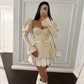 Wrapped Chest Stitching Irregular Puff Sleeve Dress Skirt - Norellé