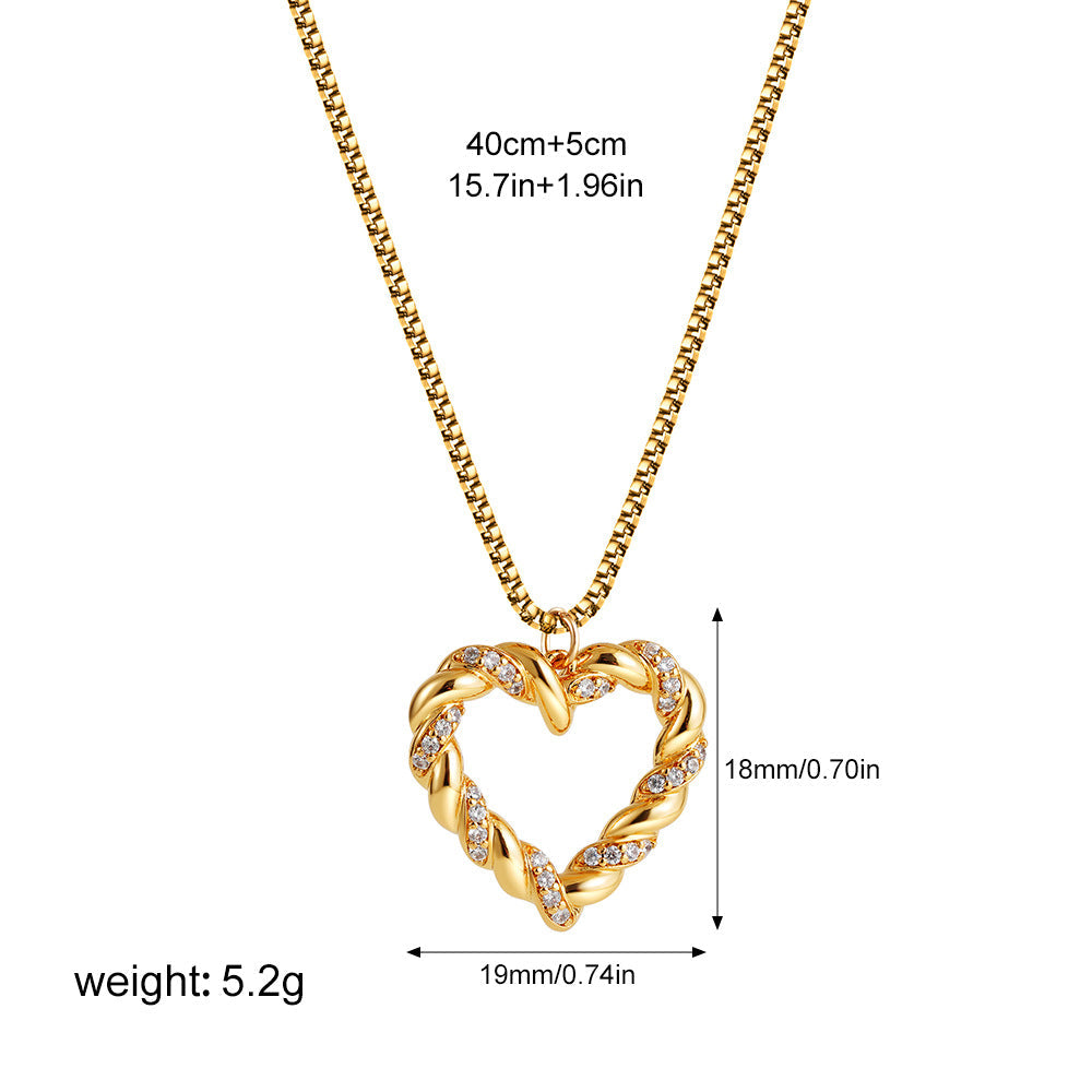 18K Gold Stainless Steel Micro Inlaid Zircon Love Twist Necklace - Norellé