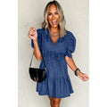 Retro Puff Sleeve Denim Dress Women - Norellé