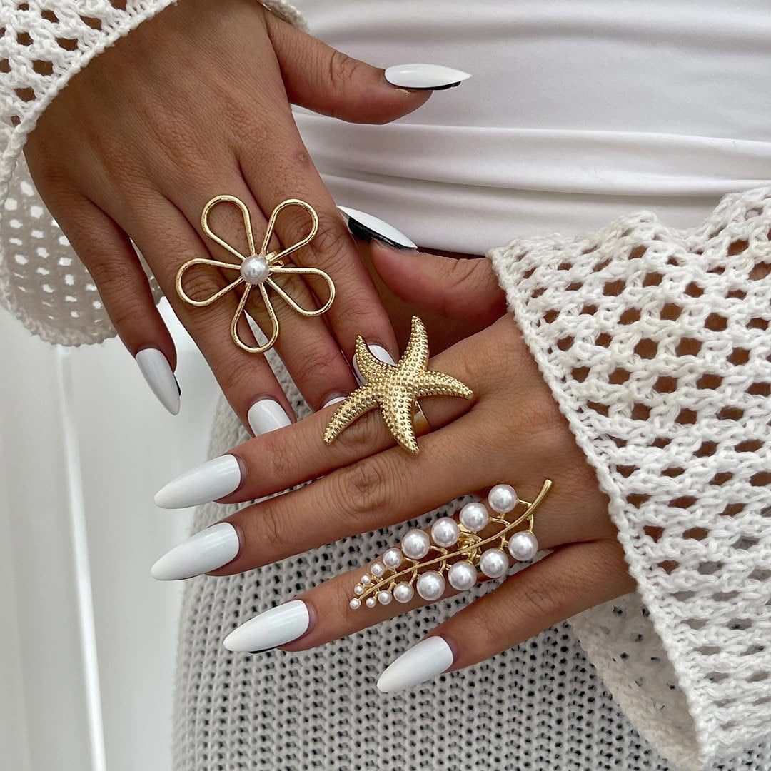 Ocean Style Hollow Flower Ring Feather Knuckle Ring - Norellé
