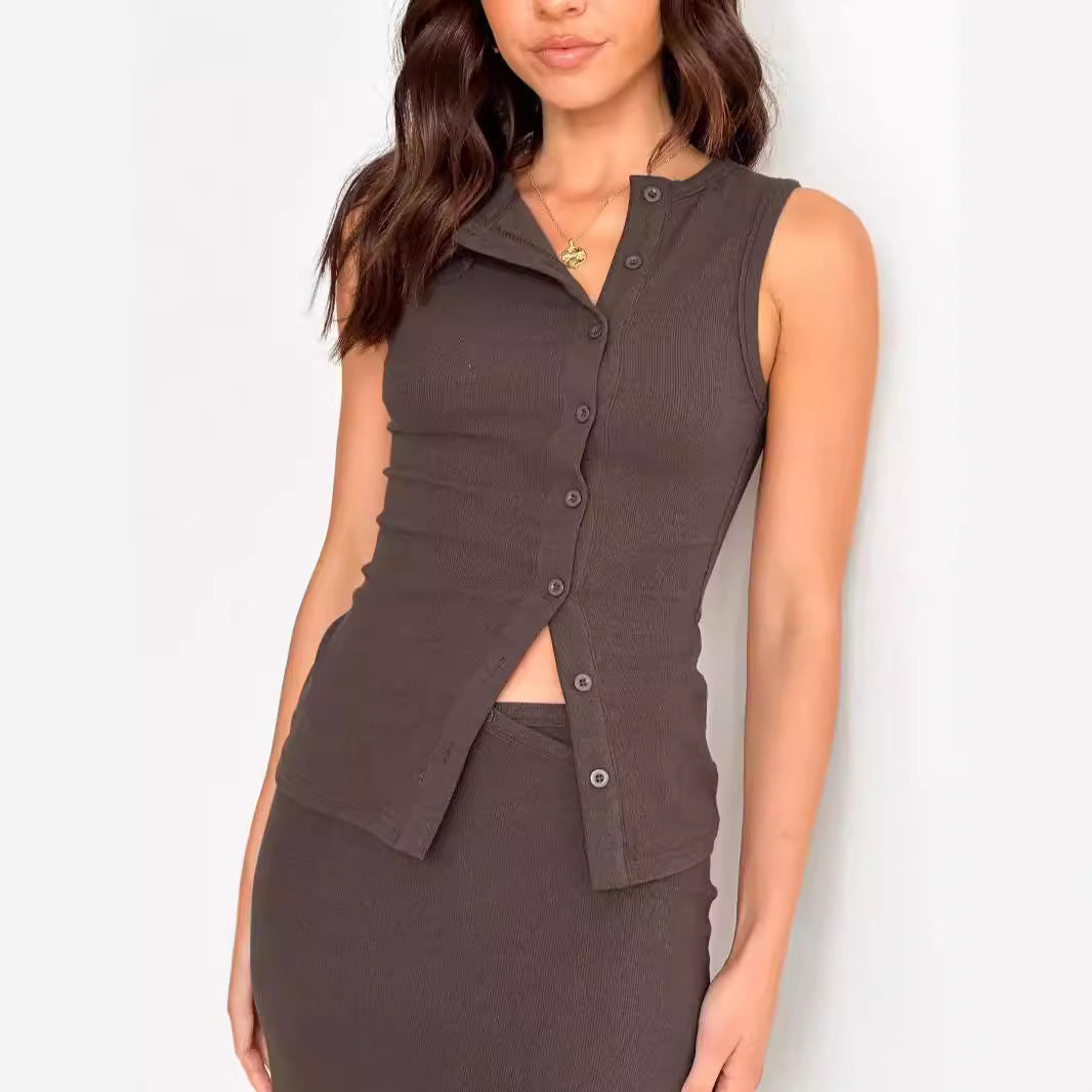 Solid Color Sleeveless Button Cardigan - Norellé