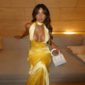 Elegant Slim Deep V Halter Strap Satin Dress - Norellé