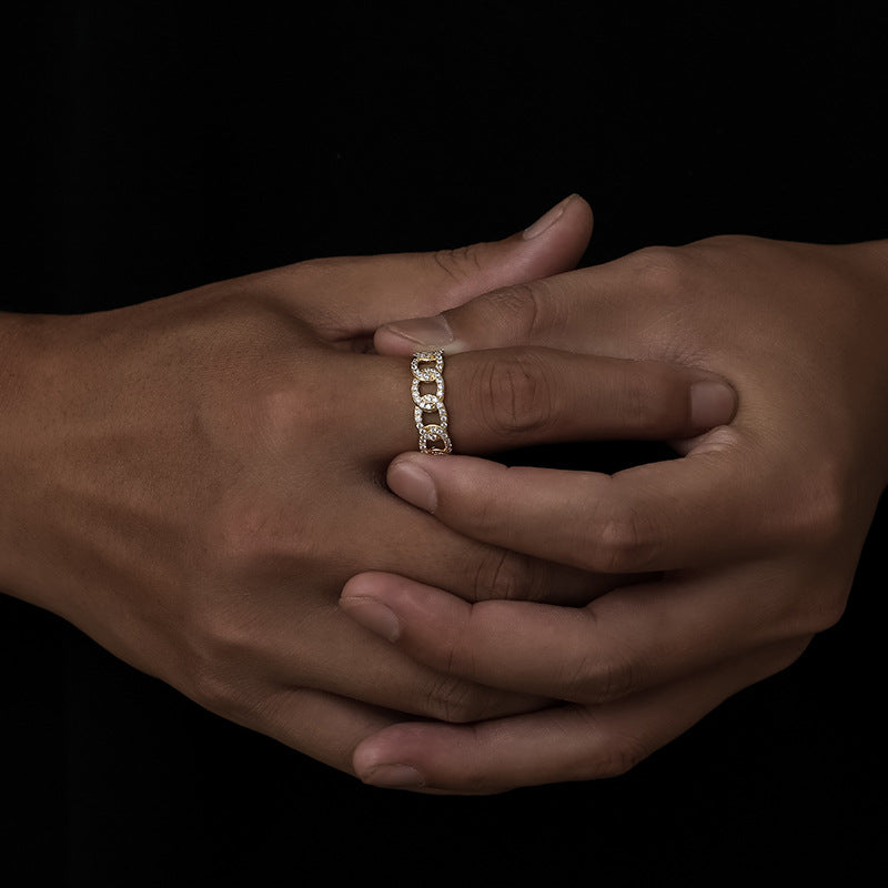 Personality Diamond Stud Cuban Ring Trendy Men And Women - Norellé