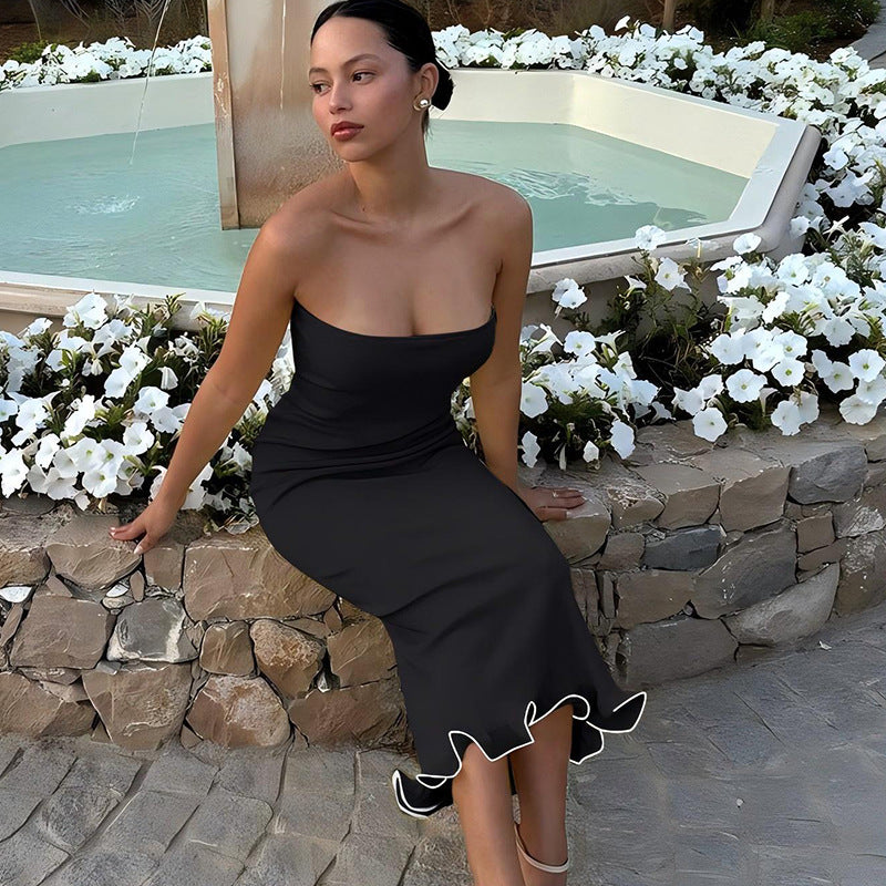 Solid Color Tube Top Big Wave Dress Women - Norellé