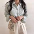 Casual Elegant High-rise Wide Striped Long Fleece Shirt Women's Top - Norellé