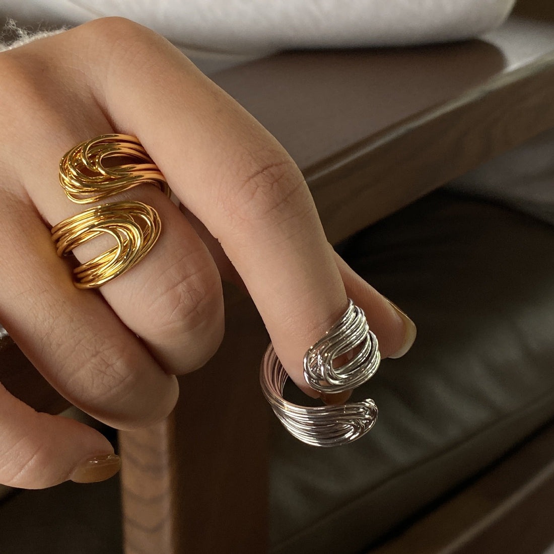 18K Real Gold Hand-wound Strip European And American Adjustable Ring - Norellé