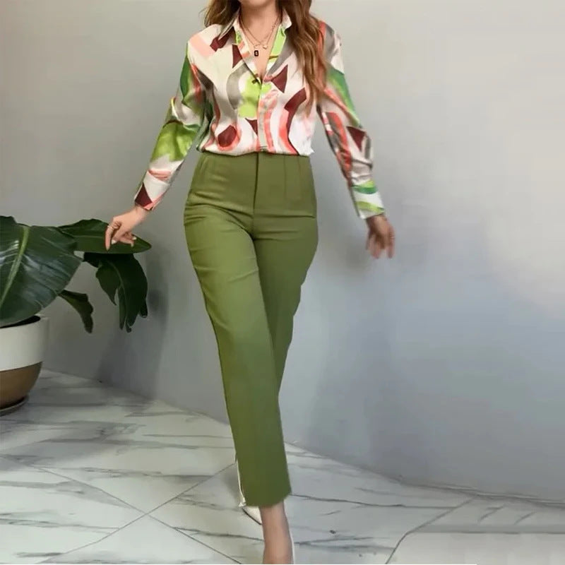 Printed Shirt Slim Trousers Casual Two-piece Suit - Norellé