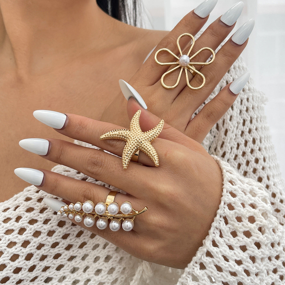 Ocean Style Hollow Flower Ring Feather Knuckle Ring - Norellé
