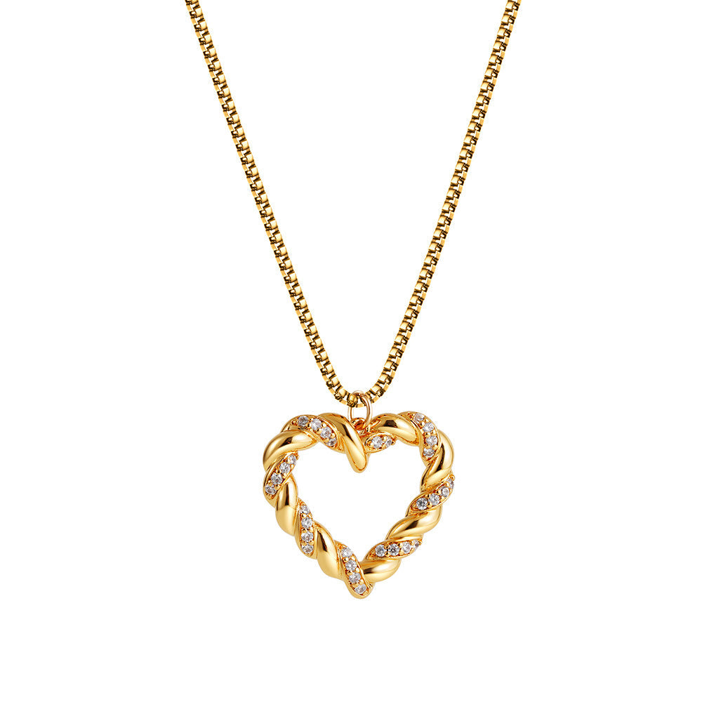 18K Gold Stainless Steel Micro Inlaid Zircon Love Twist Necklace - Norellé