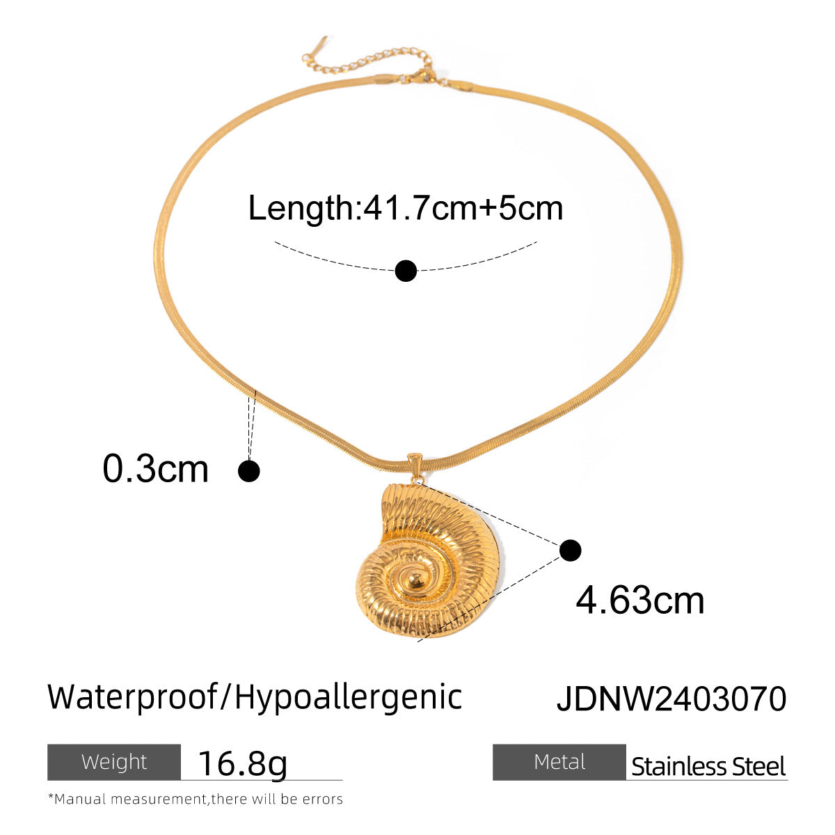18K Gold Stainlesschain Like Flat Snake Conch Accessories Necklace - Norellé
