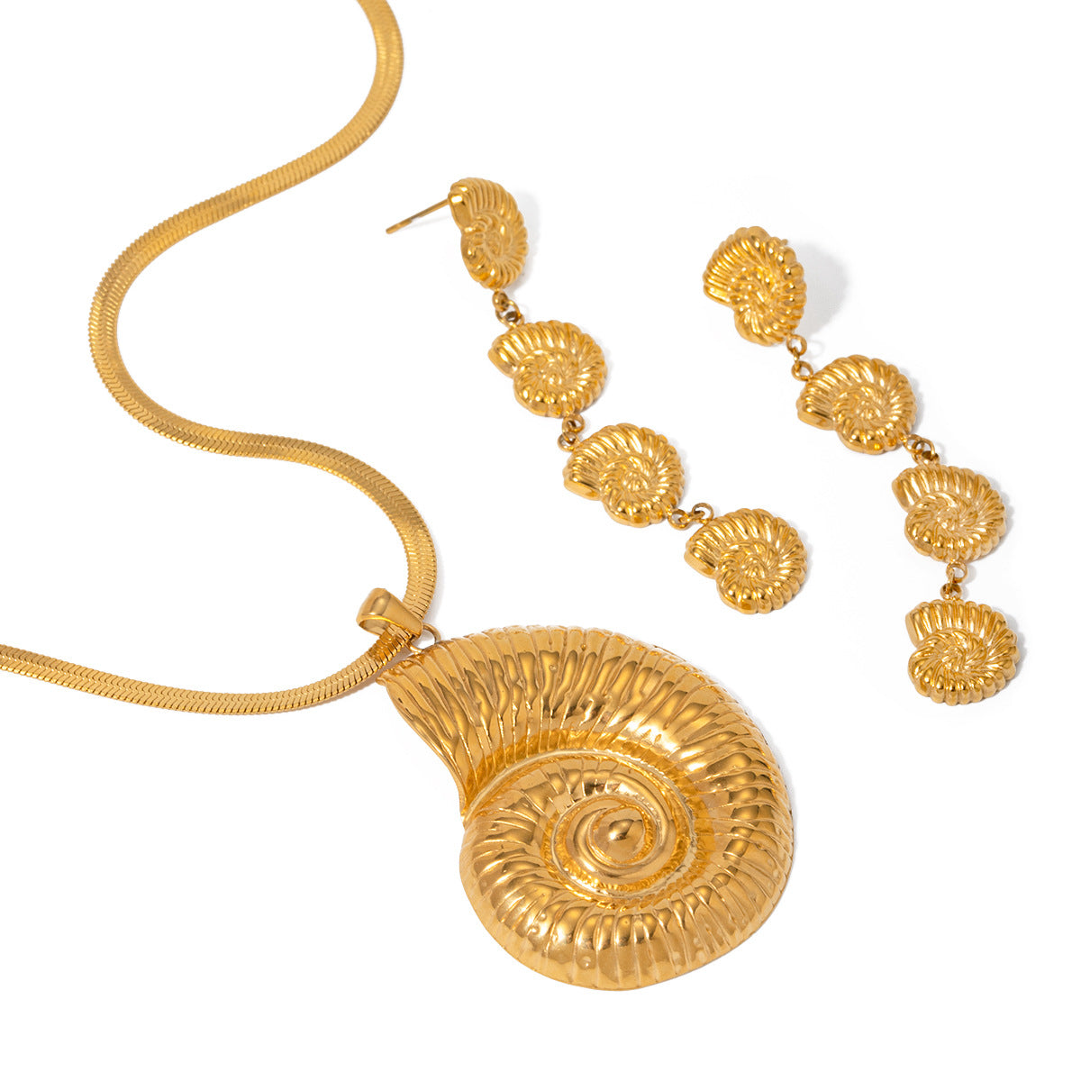 18K Gold Stainlesschain Like Flat Snake Conch Accessories Necklace - Norellé