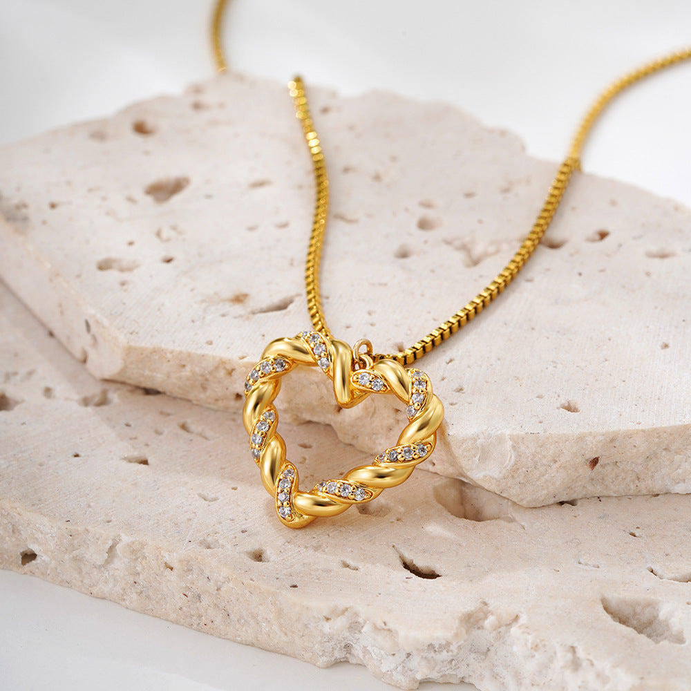 18K Gold Stainless Steel Micro Inlaid Zircon Love Twist Necklace - Norellé