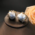 Vintage Brass Inlaid Baroque Pearl Bud Ear Stud And Ring - Norellé