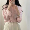 Casual Elegant High-rise Wide Striped Long Fleece Shirt Women's Top - Norellé