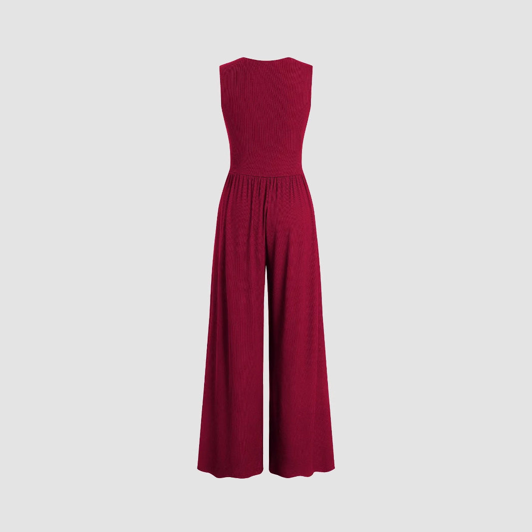 Women's Solid Color Loose Sleeveless Knitted Jumpsuit - Norellé