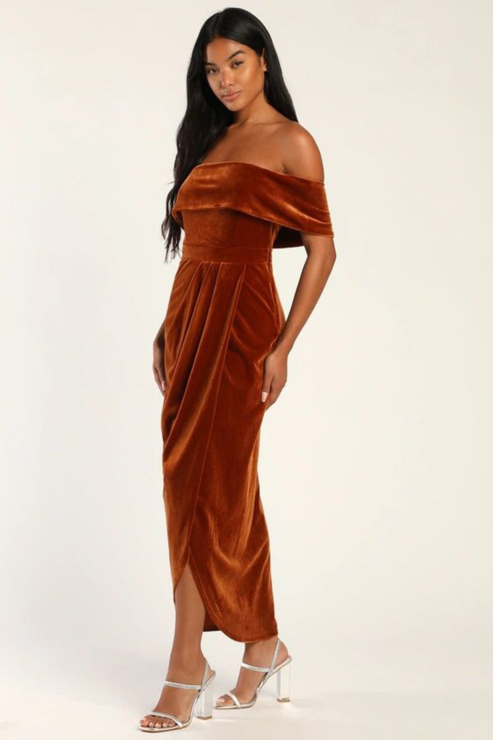 Women's Personalized Velvet Off-shoulder Dress - Norellé