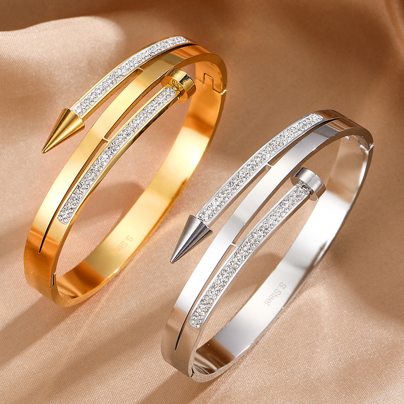 Stainless Steel Nail Rhinestone Bracelet - Norellé
