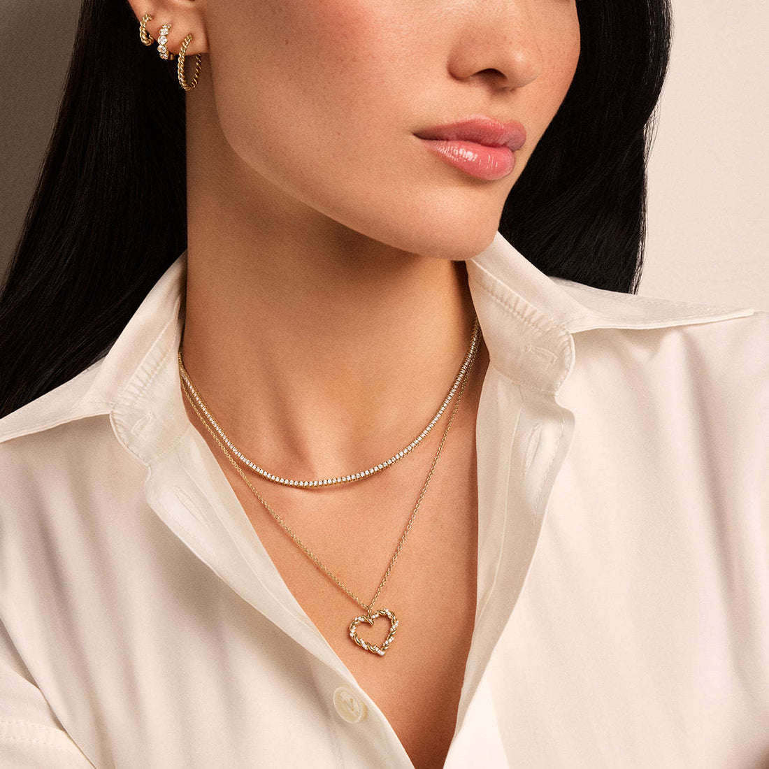 18K Gold Stainless Steel Micro Inlaid Zircon Love Twist Necklace - Norellé