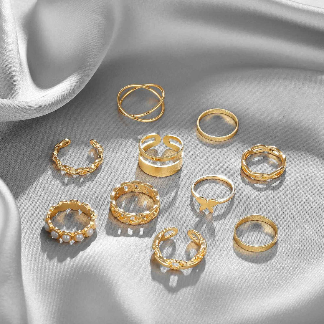 Retro  Pearl Knuckle Ring Butterfly Ring Suit 10-piece Set - Norellé