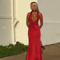 Elegant Slim Deep V Halter Strap Satin Dress - Norellé