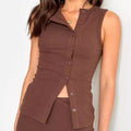 Solid Color Sleeveless Button Cardigan - Norellé