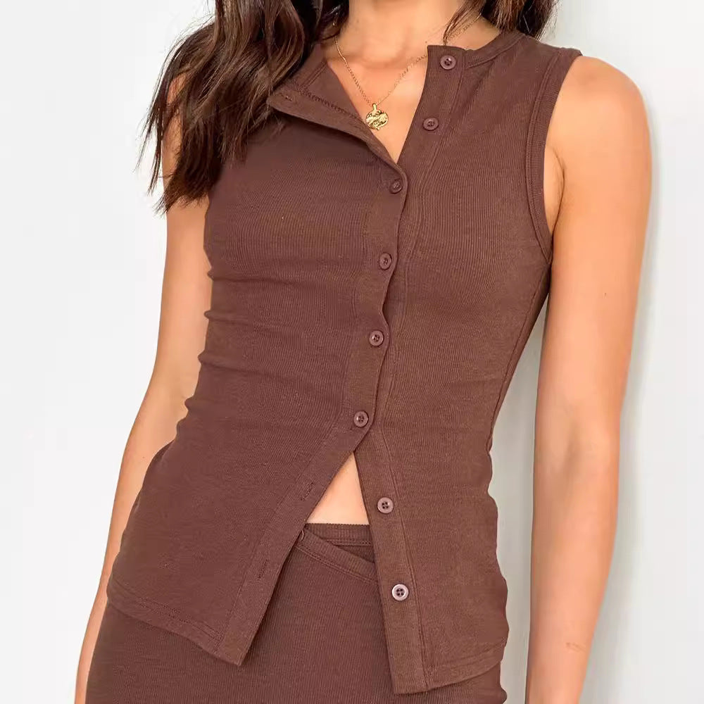 Solid Color Sleeveless Button Cardigan - Norellé