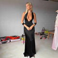 Elegant Slim Deep V Halter Strap Satin Dress - Norellé