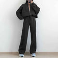 Women's Fleece-Lined Hoodie Coat High Waist Casual Pants Set
