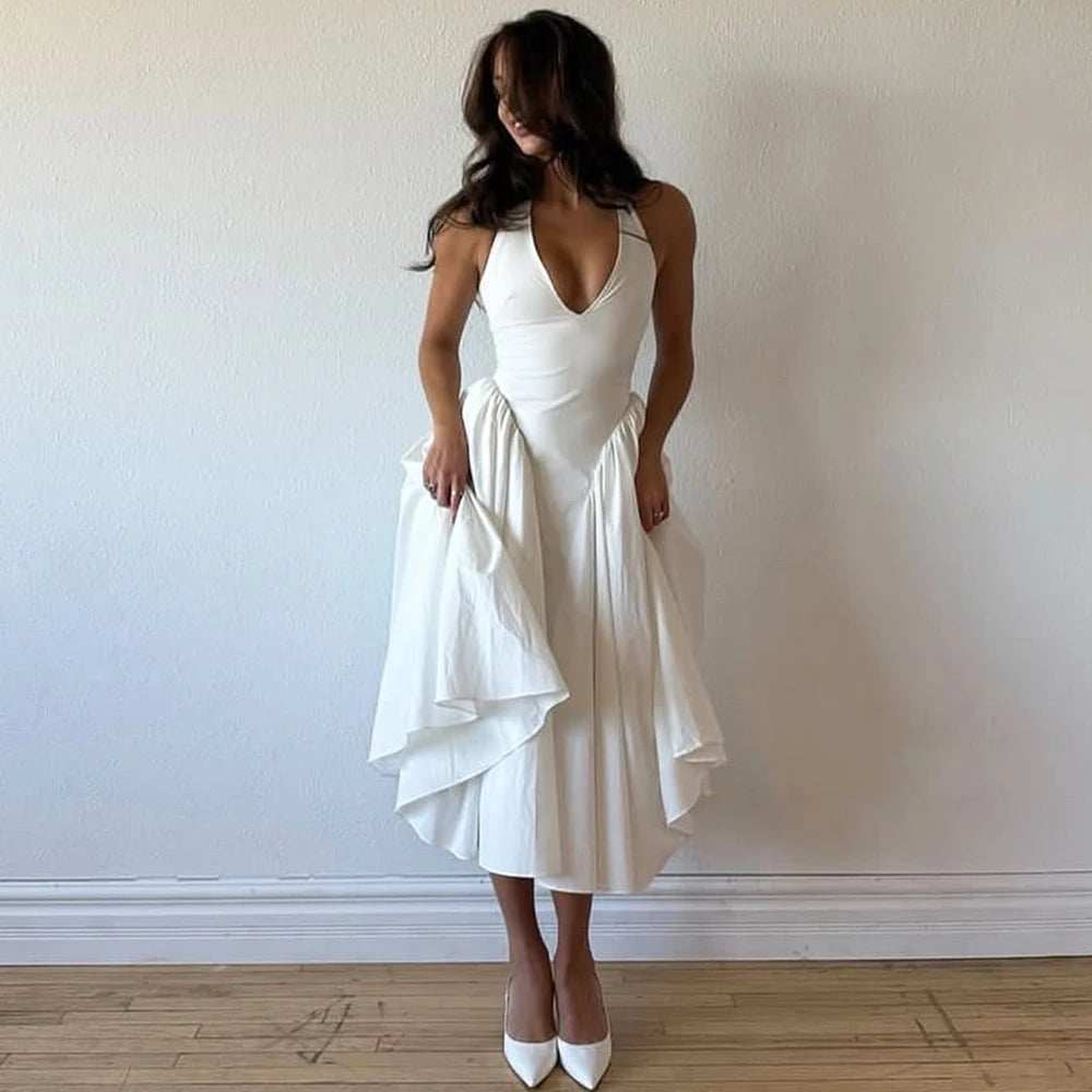 Backless Deep V Spliced Long Dress - Norellé