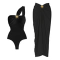 2Pcs One Shoulder Swimsuit Women Bikini  Swimwear Solid Red Swimming Suit - Norellé